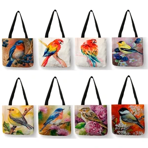 Сумки для покупок с красивыми птицами, попугаями и цветочным принтом, женская сумка на плечо, новинка 2021, повседневные тоуты большой емкости, Прямая поставка SY0051