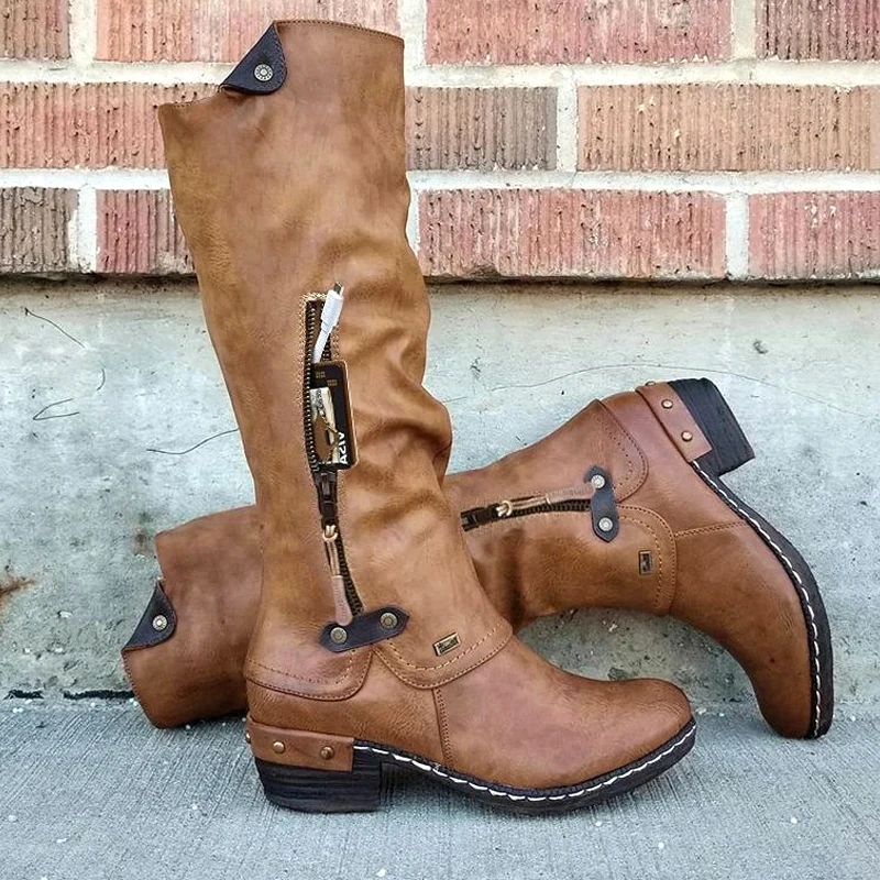 Женские ковбойские сапоги до середины икры Черные Сапоги выше колена в стиле