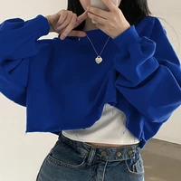 imcute autumn womens round neck long sleeve sweater klein blue classic street casual short pullover girl sports slim jacket