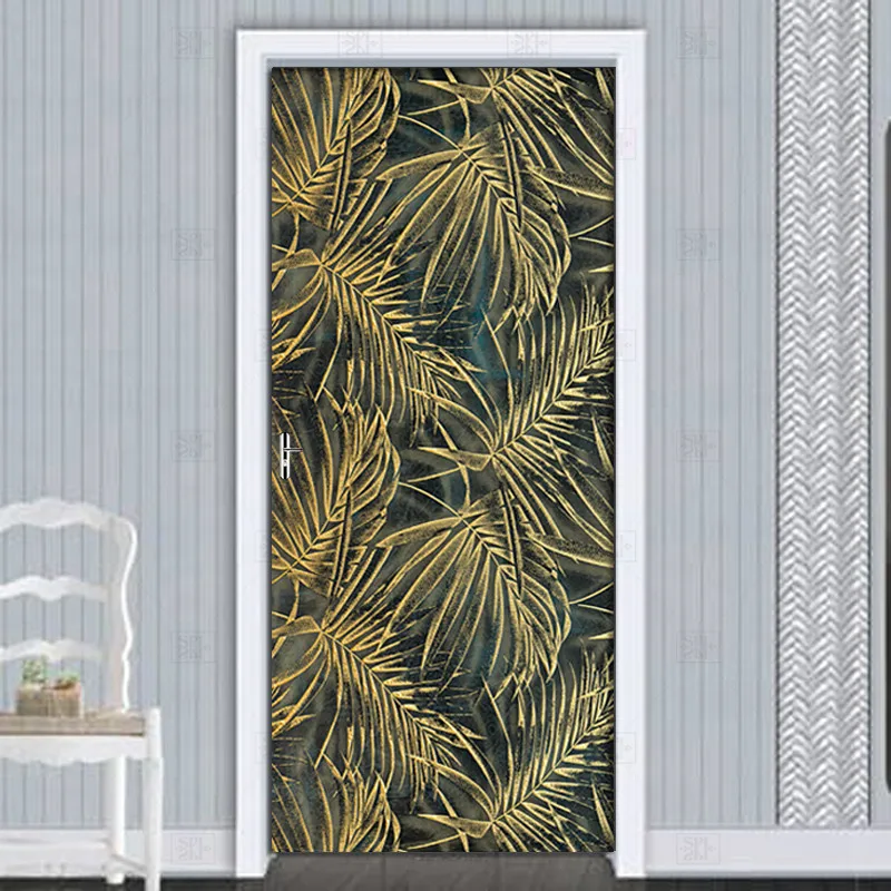 

European Style Retro Leaf Door Sticker 3D Hand-painted Mural Wallpaper Living Room Bedroom DIY Wall Sticker 3D Decal Home Design