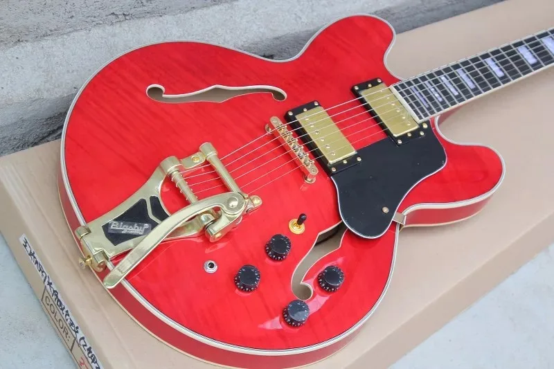 

Envio Gratis nueva llegada guitarra de jazz eléctrica personalizada de alta calidad guiar semi-hueco de jazz negro hai3