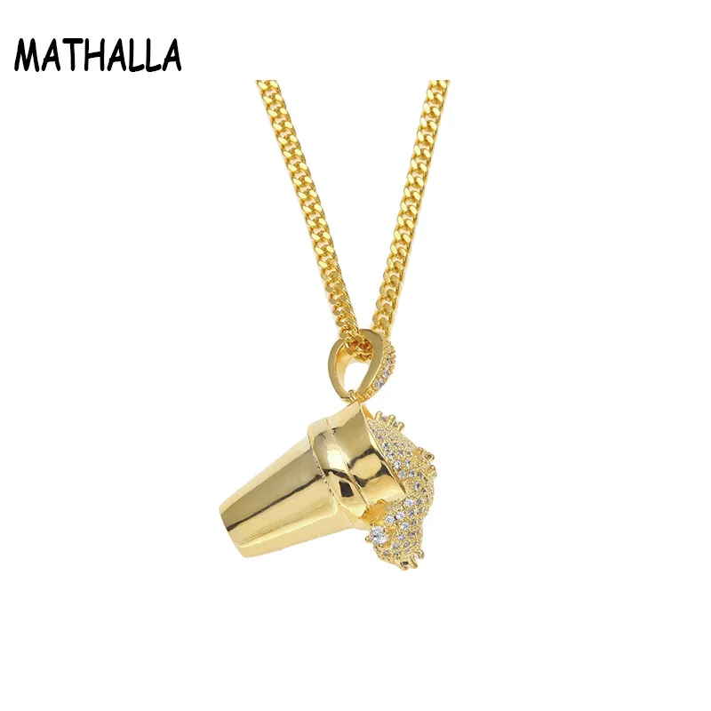 

MATHALLA Male Hip Hop Ice Cream Pendant Necklace with Cuban Chain Necklace Pavé Cubic Zircon Glittering Hip Hop Jewelry
