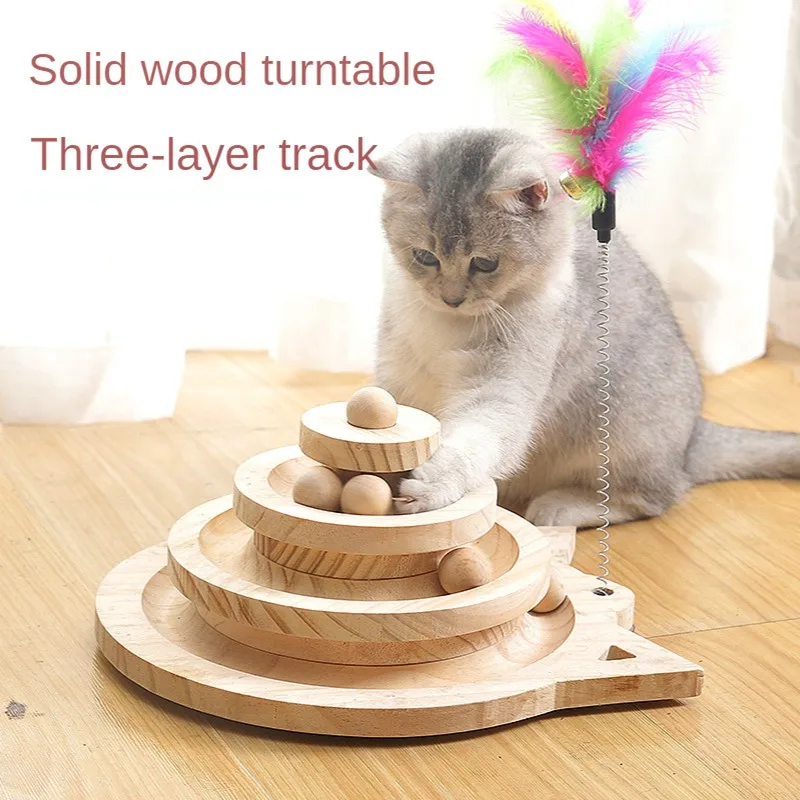 

Multifunctional Scratcher Cat Scratching Post Toy Solid Wood Turntable Self Hi Tease Stick Ball Mouse Grab Board