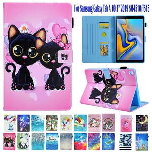 Чехол для Samsung Galaxy Tab A 10,1 дюйма 2019 SM-T510 SM-T515 10,1 дюйма Чехол из искусственной кожи с подставкой для планшета модный мультяшный чехол T510