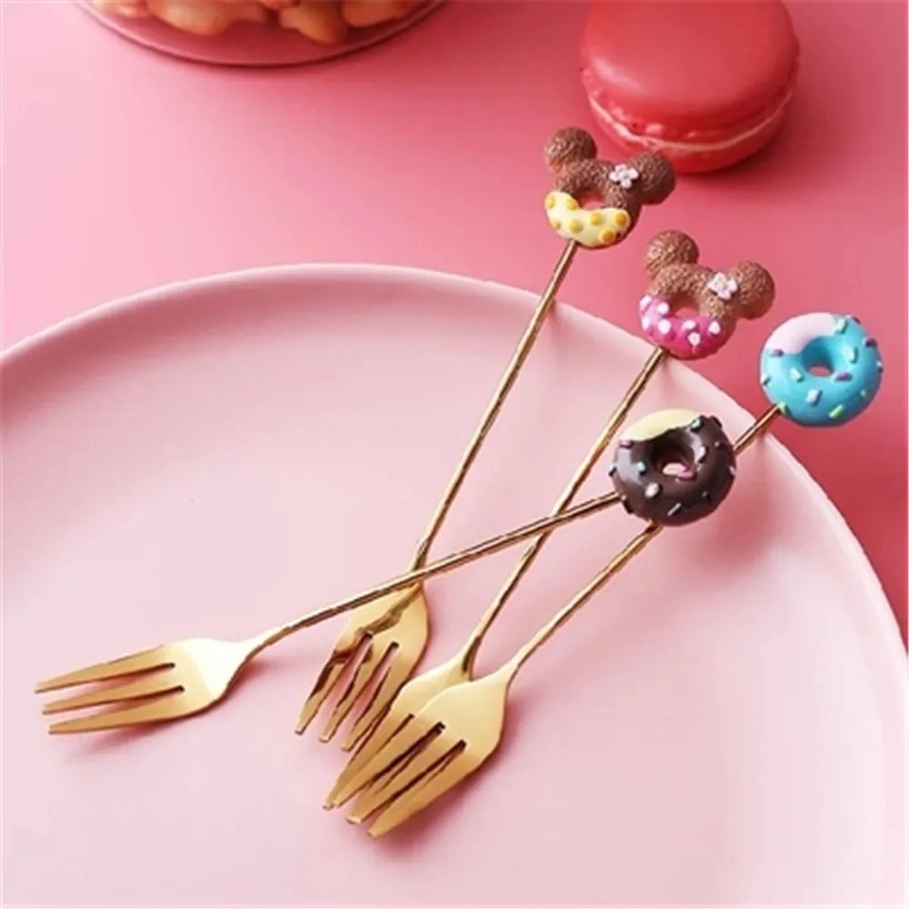 Вилка ложка золотая из нержавеющей стали 304 с рисунками мультфильмов|Ложки| |