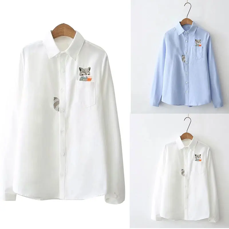 

Literary Funny Pattern Lapel Pure Cotton Long Sleeve Blouse Women Spring Summer NYZ Shop