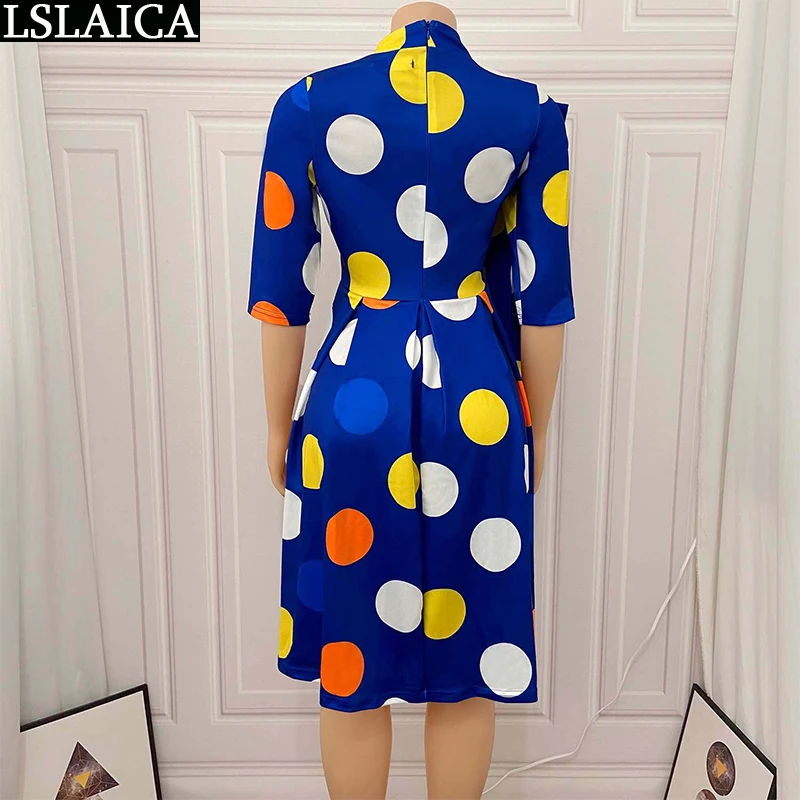 

Dresses for Women Party Fashionable Polka Dot Printed Foreign Trade Dress High Waist Puff Bow Knee-Length Woman Dress Plus Size