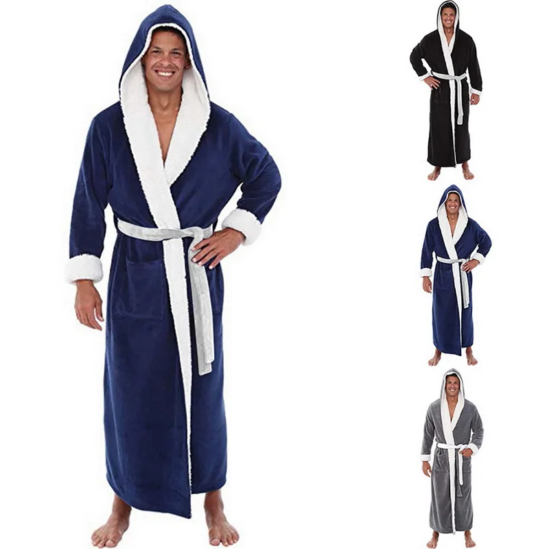 

Men Casual Kimono Piece pajamas Autumn Flannel Long Robe Thick Warm Sleepwear Plus Size 5XL Nightgown Male Casual Homewear