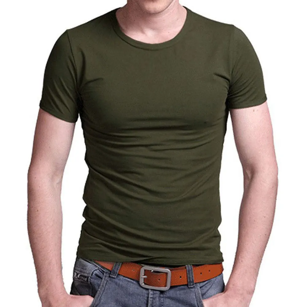 O Army green Стрейчевая Мужская футболка из лайкры с v-образным вырезом, одноцветная футболка с коротким рукавом для мужчин, облегающая футболка - Цвет: O Army green