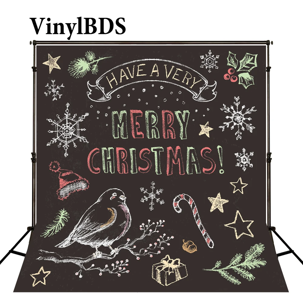 

VinylBDS Backgrounds Photography Christmas Blackboard Bird Foto Achtergrond Kerst Snowflake Star Backgrounds For Photo Studio