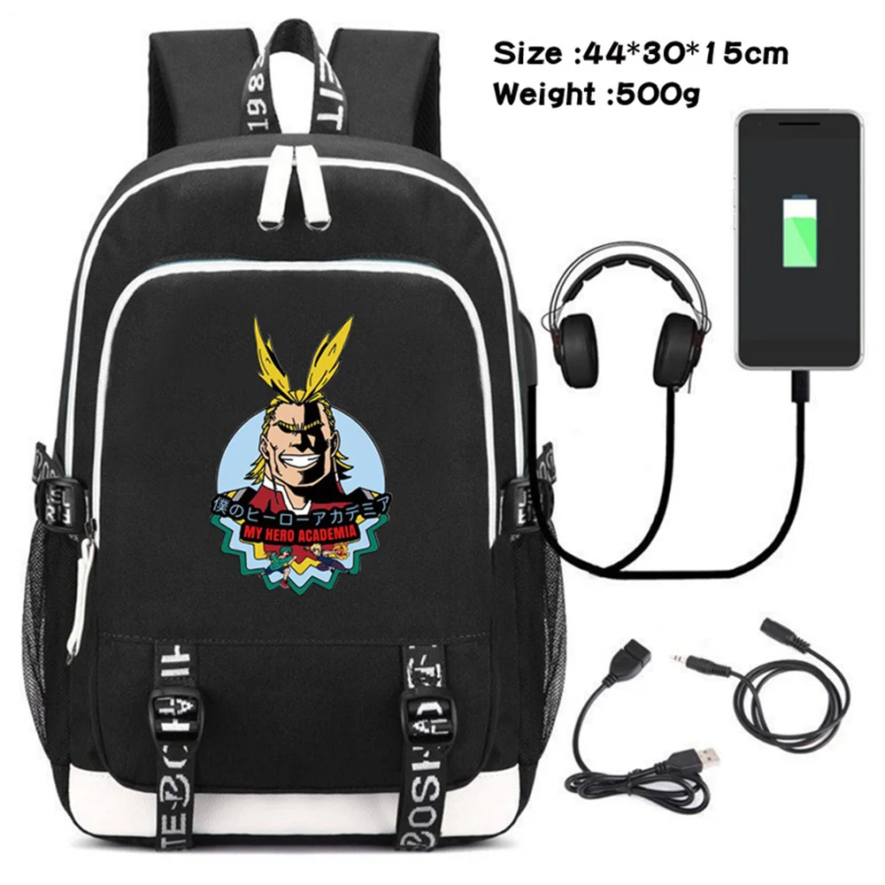 

My Hero Academia Bakugou Katsuki Canvas Backpack USB Charging Headphone Travel Laptop bag Cartoon Teenager Student Zip Schoolbag