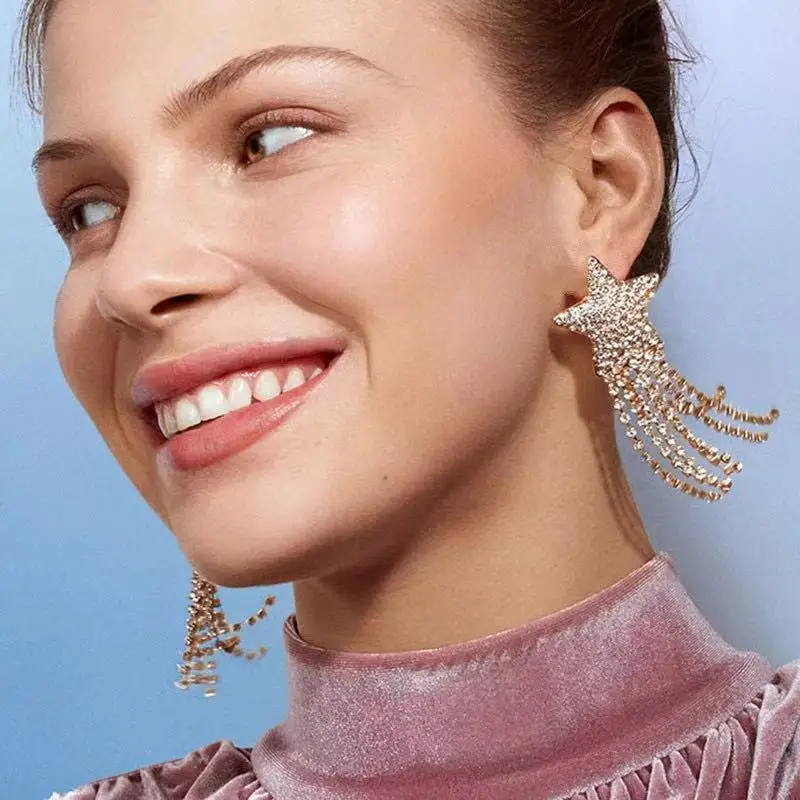 Женские серьги-подвески Hyperbole блестящие стразы с цепочкой в форме звезды