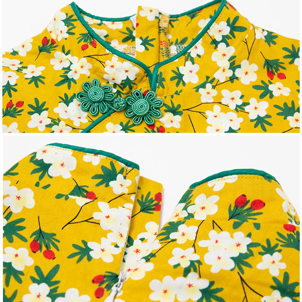 

Mother Daughter Cheongsam Dresses Family Set Flower Mom Mum Baby Mommy and Me Clothes Fashion Women Girls Cotton Dress