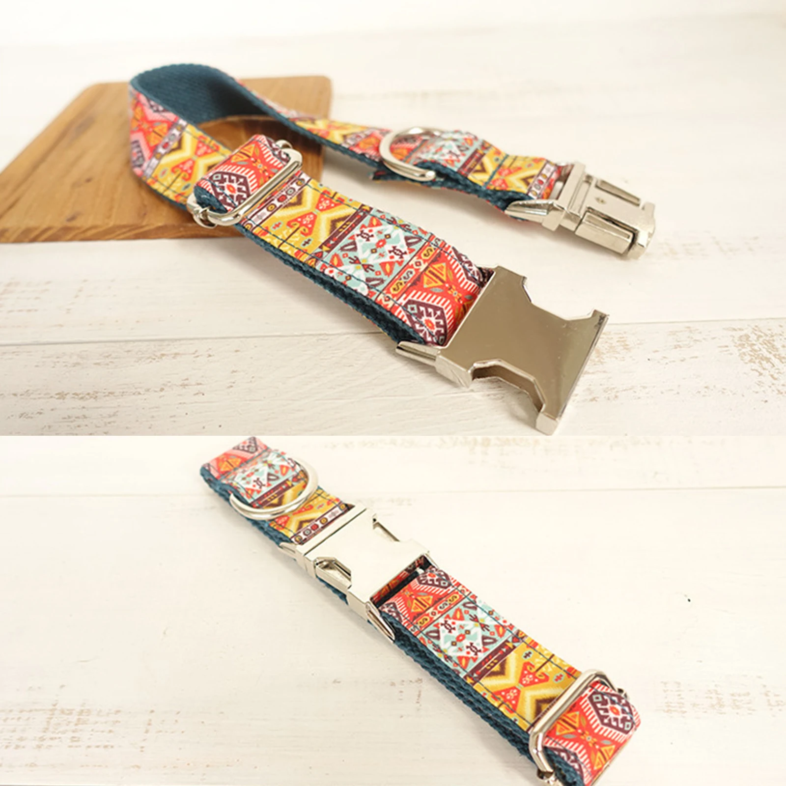 

Hot Sale Ethnic Style Pet Collar Wear Resistant Adjustable Tough Dog Collar with D-ring Metal Buckle
