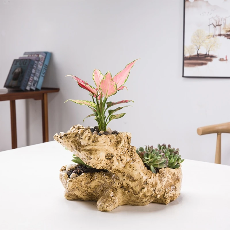 

Resin Succulent Pot Planter with Drainage Hole Stone Shape Window Display Prop Cactus Plant Containers Gift for Mom