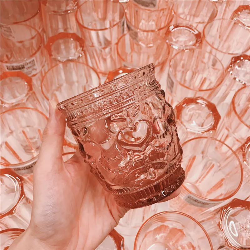 Новый узор тисненые стеклянные чашки розовые прозрачные бессвинцовые для