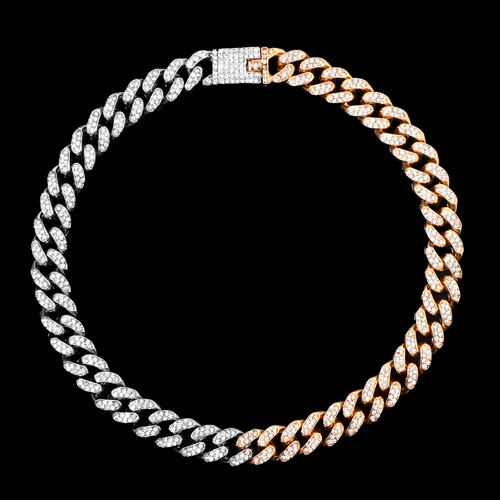 

Gold Silver Color 13MM Bling Cuban Link Chain Necklaces For Women Men Iced Out Rhinestones Miami Curb Cuban Choker Punk Jewelry