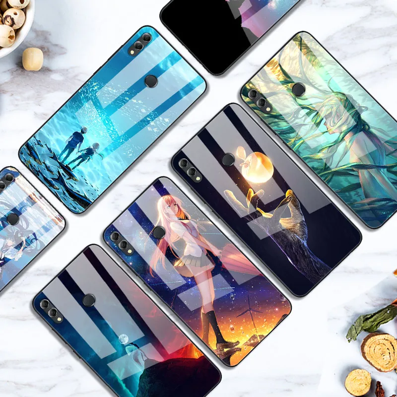 

Case For Honor 8X Max Back Phone Cover Black Silicone Bumper With Tempered Glass Series 3