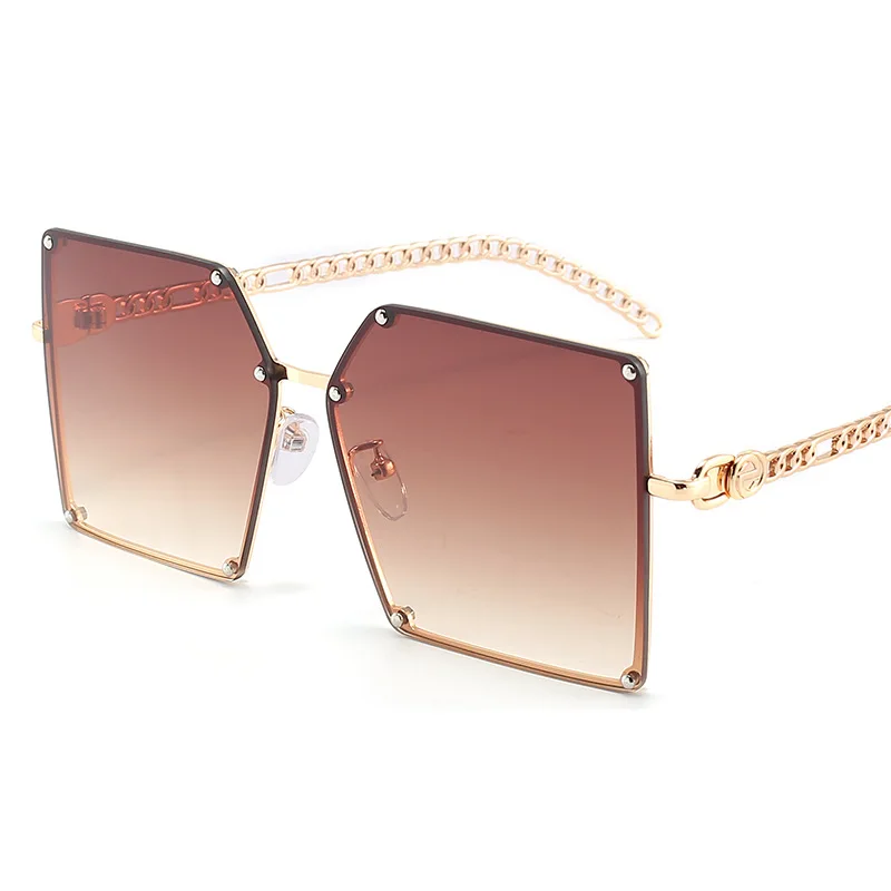 Luxury Square Sunglasses Rhinestone Decoration Women UV400 Retro Brand Chain Metal Frame Shades Summer Sun Glasses for Female