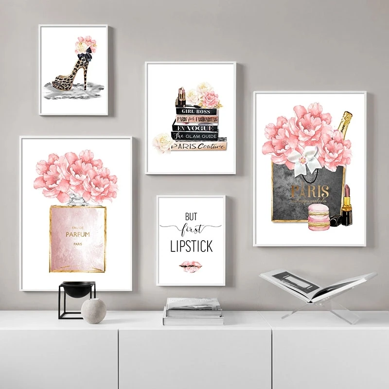 

Fashion wall art mural high heels flower diamond painting artwork rhinestone mosaic picture makeup beauty salon girl room decora