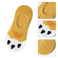 women summer low cut no show liner socks cute cartoon cat paw print anti slip silicone grip invisible short boat hosiery