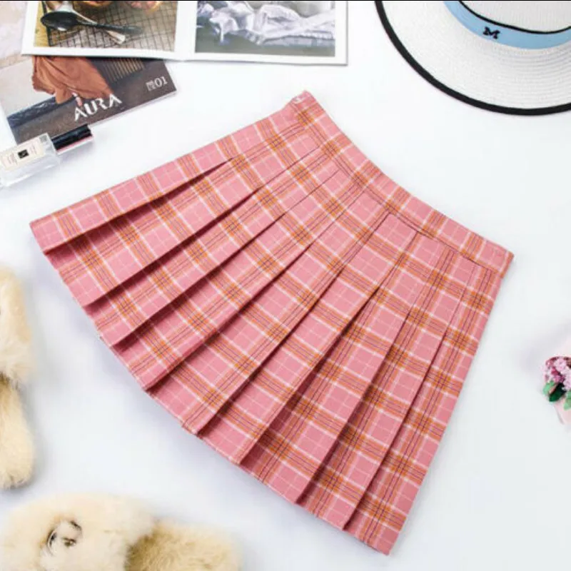 Женская клетчатая юбка с высокой талией расклешенная плиссированная короткая