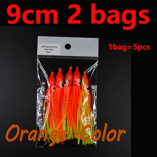 2bags 9cm orange 2 сумки 5 см 9 см мягкий Кальмар юбки светящиеся пластиковые осьминог приманка для соленой воды искусственная приманка для рыбалки разноцветные Lumo розовый синий оранжевый - Цвет: 2bags 9cm orange
