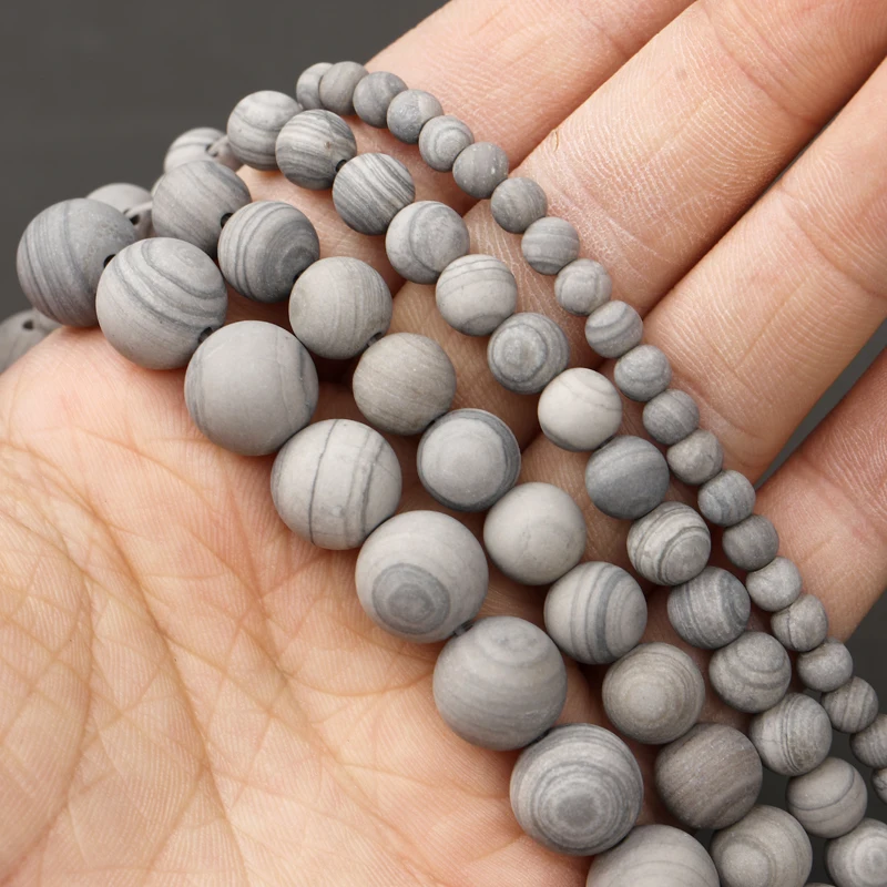 

Hesiod 4/6/8/10mm Natural Stone Round Beads Grey Wood Grain Spacer Loose Stone Beads For Jewelry DIY Making Bracelet Necklace