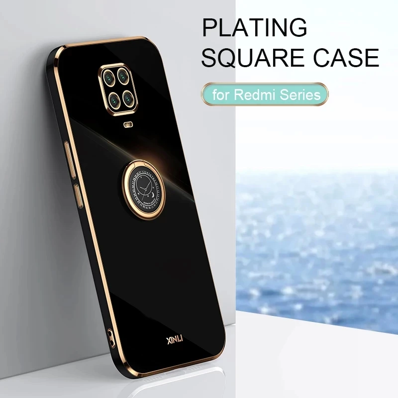 Plating Square Finger Ring Holder Phone Case On For Xiaomi Redmi Note 9 Pro Max Note9S 10 10pro Luxury Soft Silicone Stand Cover