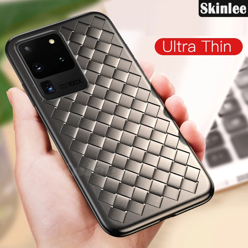 Кожаный чехол Skinlee для Samsung Galaxy S20 Ультратонкий с полной защитой Cross BV тканый
