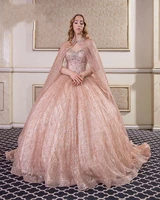 2020 champagne paillette evening clothing with pearls sleeves ballgown sweet 16 piece vestidos 15 year old quinceanera