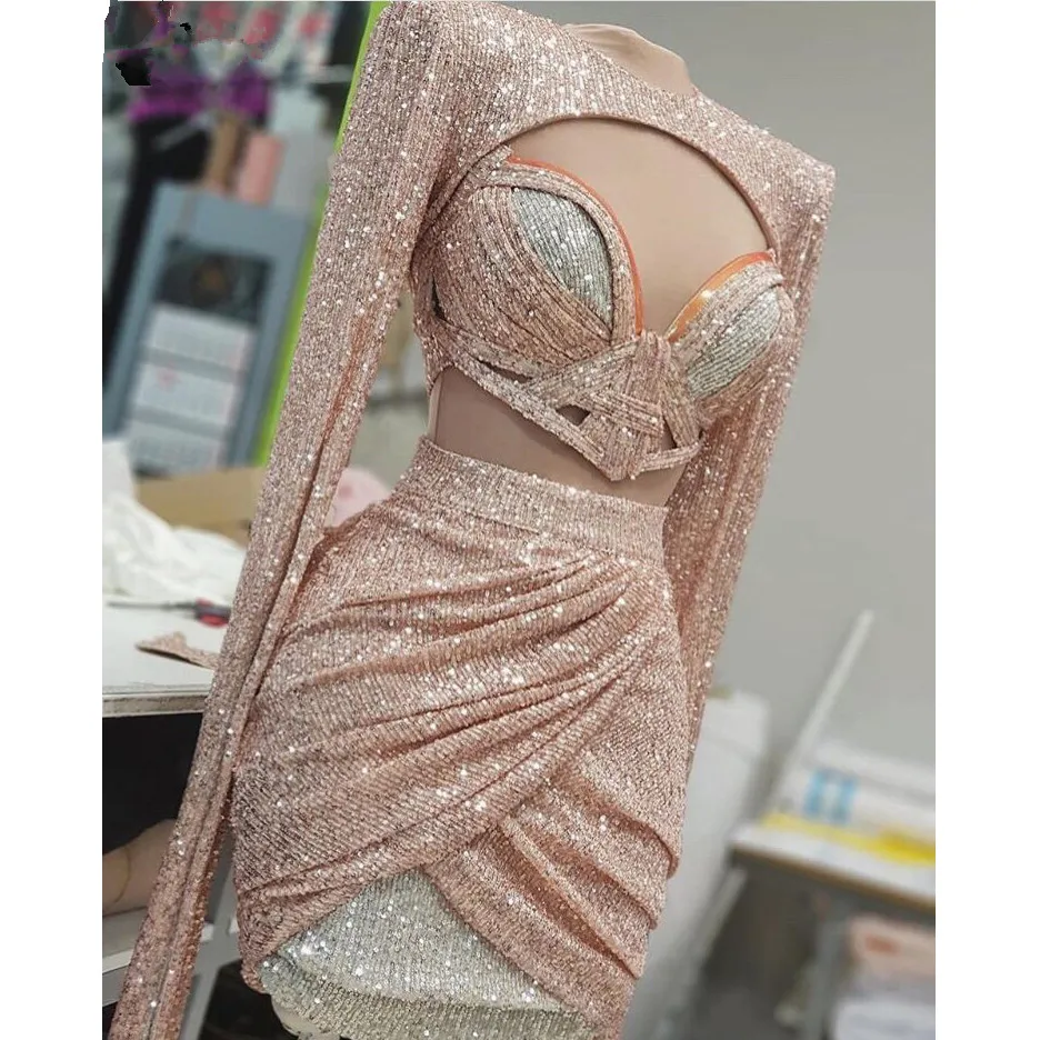 Коктейльные мини-платья с блестками в стиле хиппи костюм-тройка сексуальные