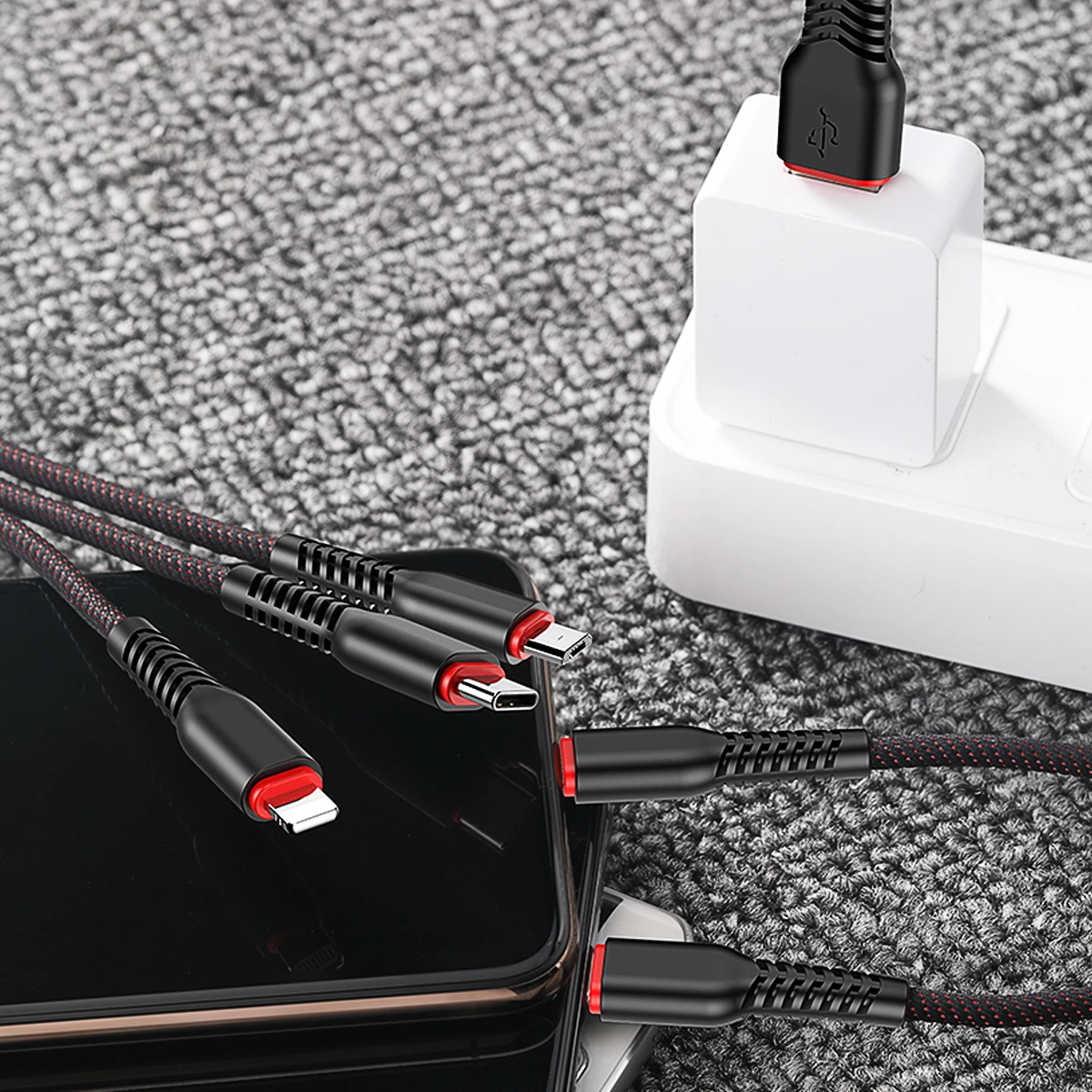 ROCK 6 в 1 usb-кабель для iPhone X XR 8 Lighting type C Micro кабель для samsung S9 S8 Высокопрочный металлический плетеный кабель для быстрой зарядки
