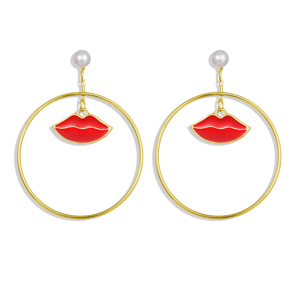 New Boho Fashion Gold Faux Pearl Eyes Mouth Heart Shaped Geometry Pendant Earrings For Women Vintage Earring Jewelry Party Gift | Украшения