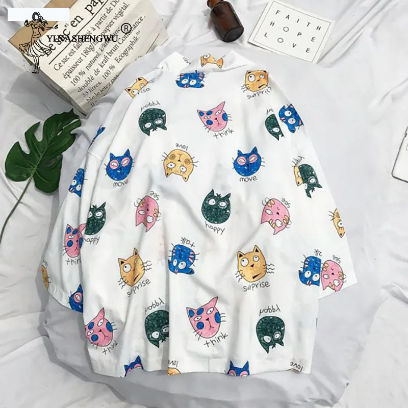 Традиционное японское кимоно Yukata рубашка унисекс солнцезащитная одежда блузка