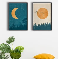 abstract boho landscape pictures moon sun posters and prints vintage wall art nordic forest canvas painting for bedroom decor