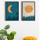 Абстрактные картины в стиле бохо с изображением пейзажа, Луны, постеры 