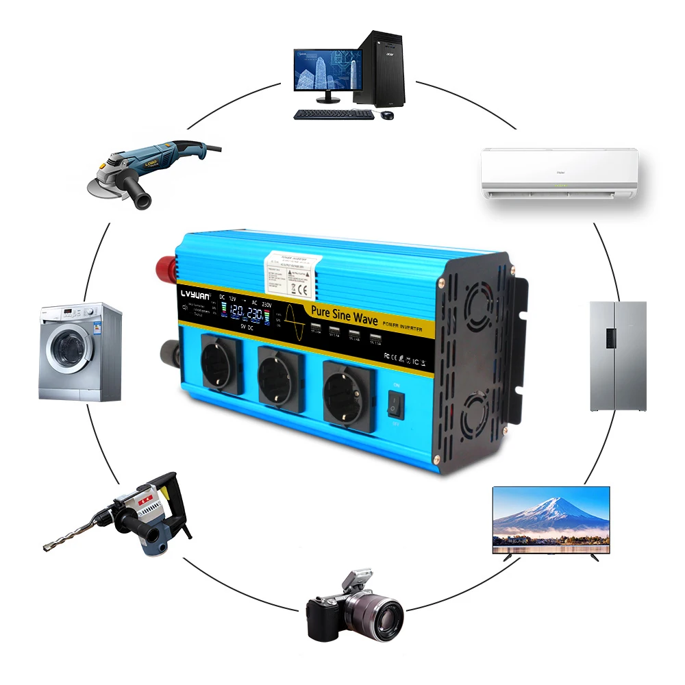 $149.99 Pure Sine Wave power inverter DC 12V/24V to AC 220V 230V LCD voltage display solar converter EU socket wireless remote control