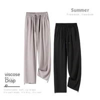 summer thin casual pants mens fashion khaki black wide leg pants men streetwear korean loose straight ice silk pants mens m 3xl