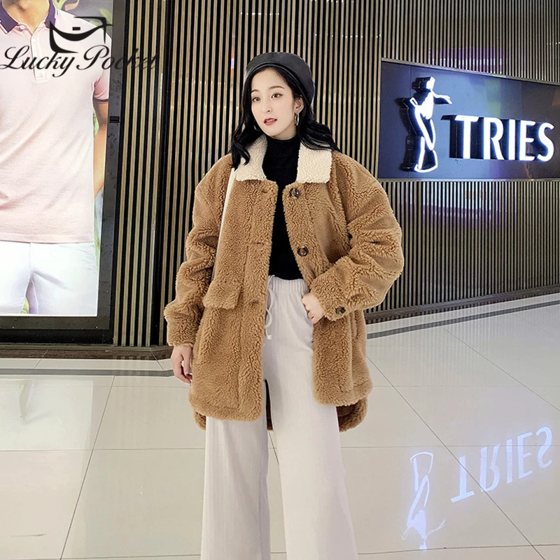 

Women Winter Thick Plus Size Solid Color Plush coat Ladies Warm Loose Copy Lamb Fur Coat With Fur Sofe Parkas Outerwear ZY31