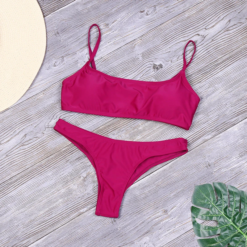 Женский однотонный комплект бикини сексуальный купальник микро летние с низкой