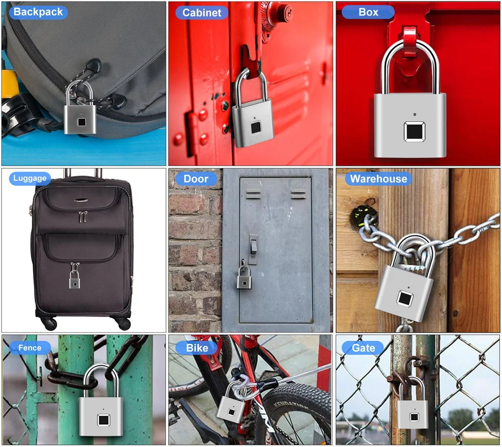 

Fingerprint Padlock Smart Lock Waterproof Keyless Anti-Theft Security Digital Lock Portable USB Charging Thumbprint Door Padlock