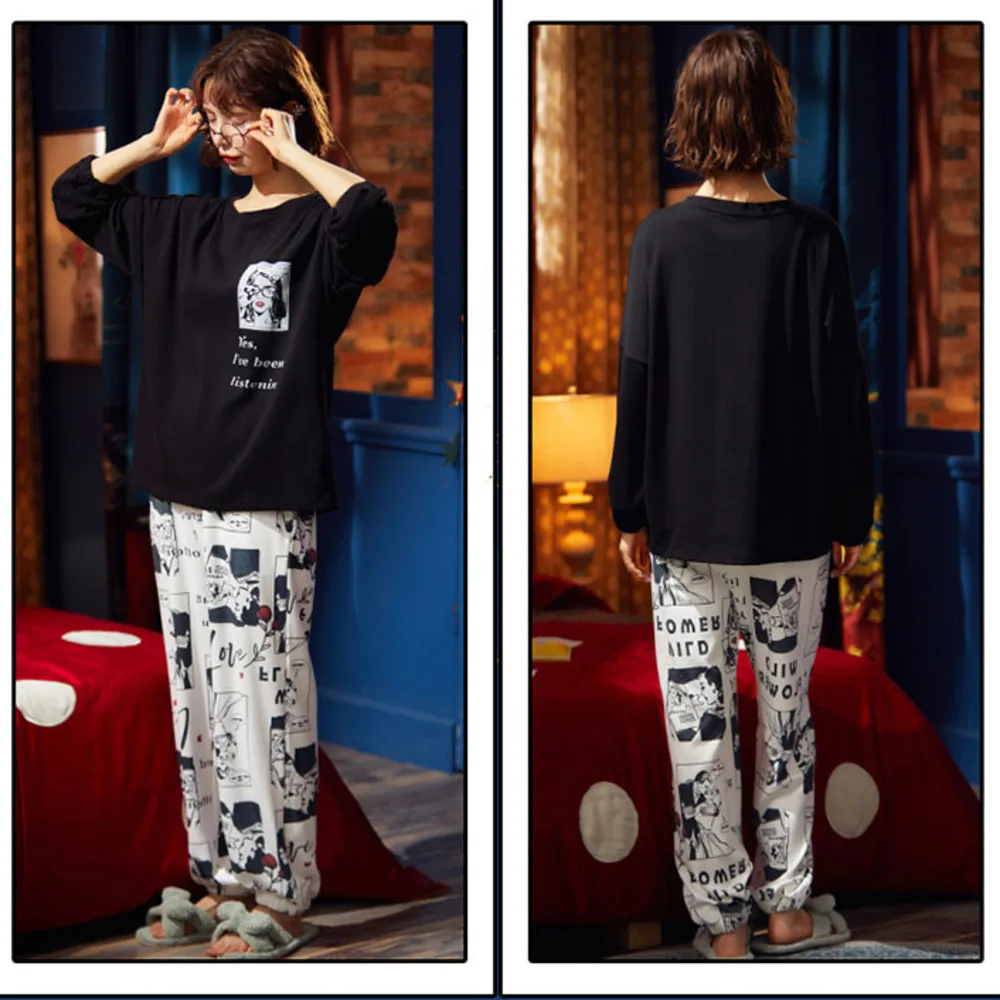 

Women's Home Wear 2020 Spring And Autumn New Long Sleeve Cotton Loose Korean Lovely Suit Autumn Women's Pajamas home clothing