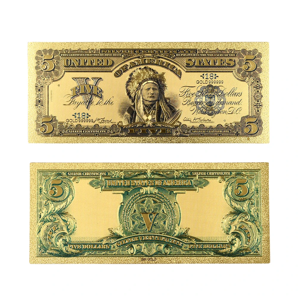 Горячая Распродажа 24k золотые банкноты США 1899 года 5 долларов из фольги