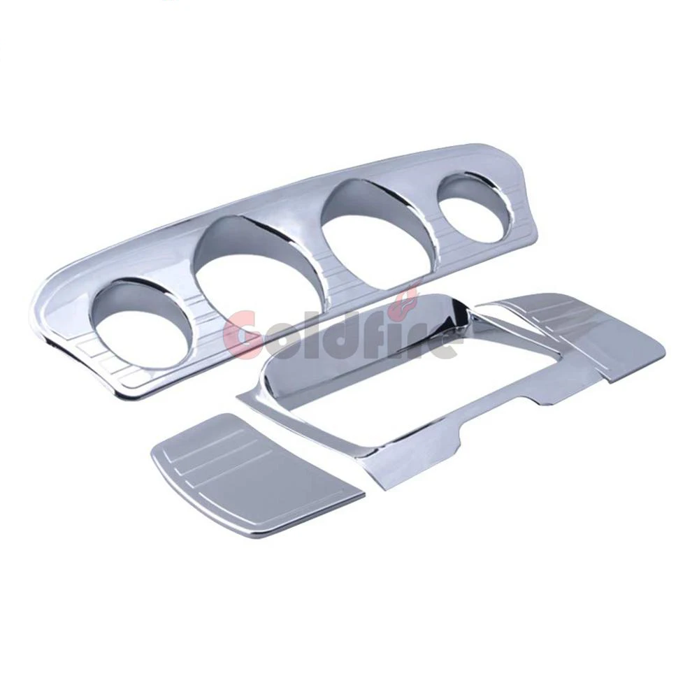 

Chrome Motorcycle Chrome Tri-Line Gauge Trim 7284 + Stereo Trim Cover Suit for Harley 2014-2019