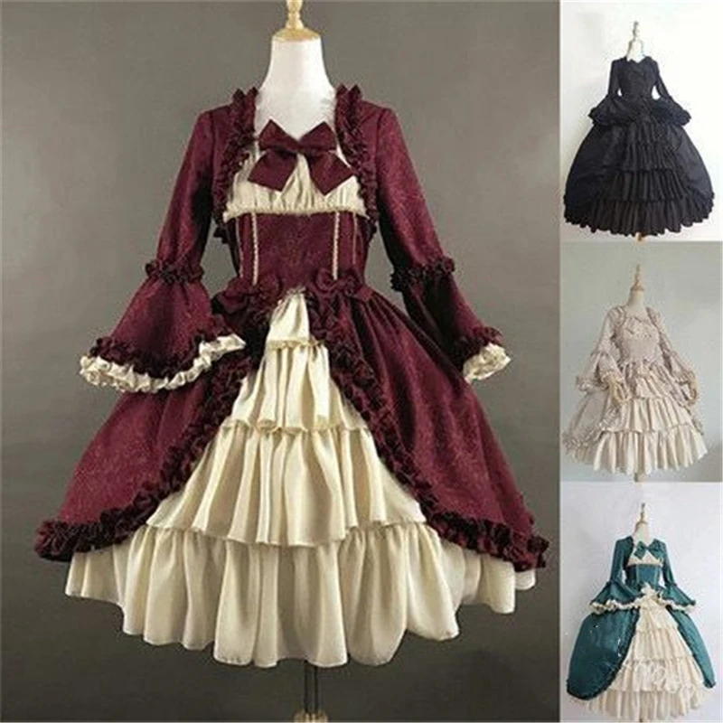 

Medieval Vintage Women Gothic Sexy Long Court Dress Halloween Cosplay Costumes Flare Sleeve Draped Elegant Plus Size Party Bow
