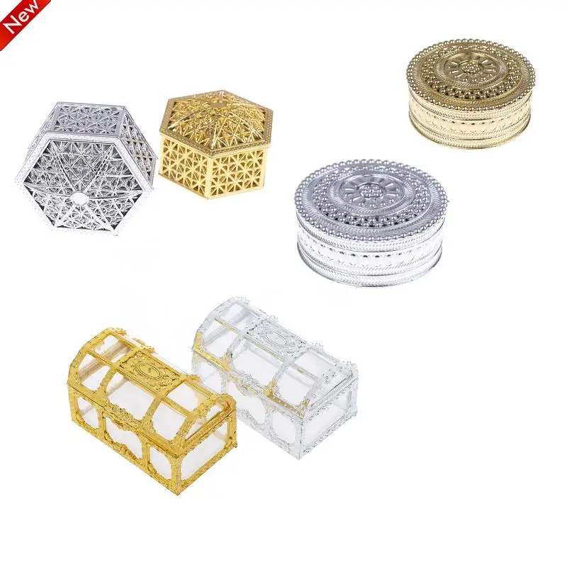 

Portable Candy Box European Hollow Gold Silver Treasure Chest Jewelry Ring Necklace Carrying Case Organizer Storage Box