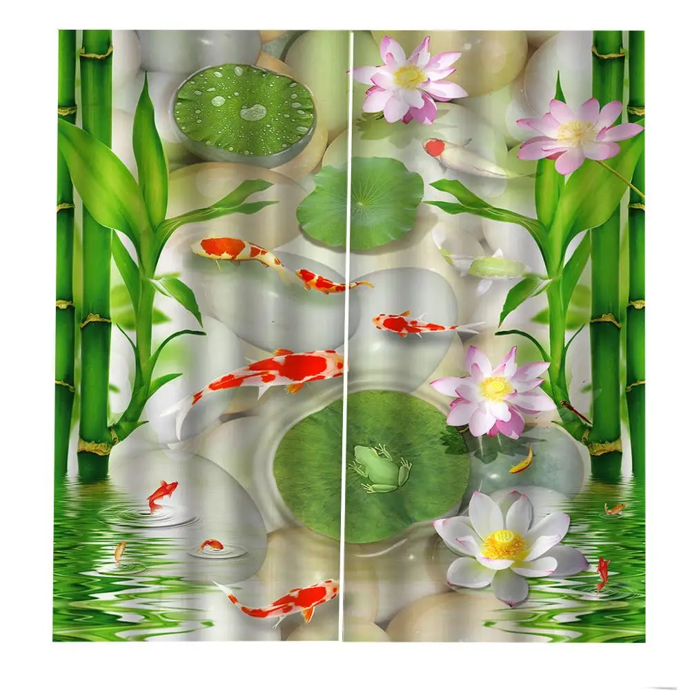 3D окно занавес лес в тумане Роскошные затемненные гостиной зеленые бамбуковые