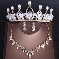 luxury gold rhinestone jewelry sets for women wedding crystal bride tiaras crown necklace earrings set bridal hair accessories