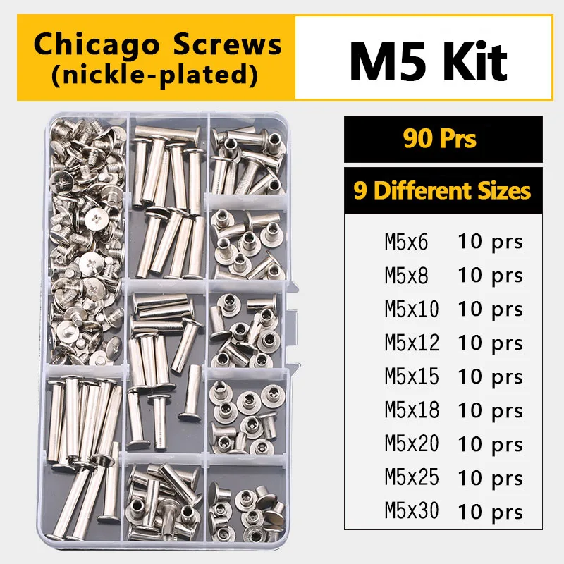 Phillips Chicago Screws Binding Posts Assortment Kit for Scrapbook Photo Albums and Leather Carbon Steel M5 | Обустройство дома